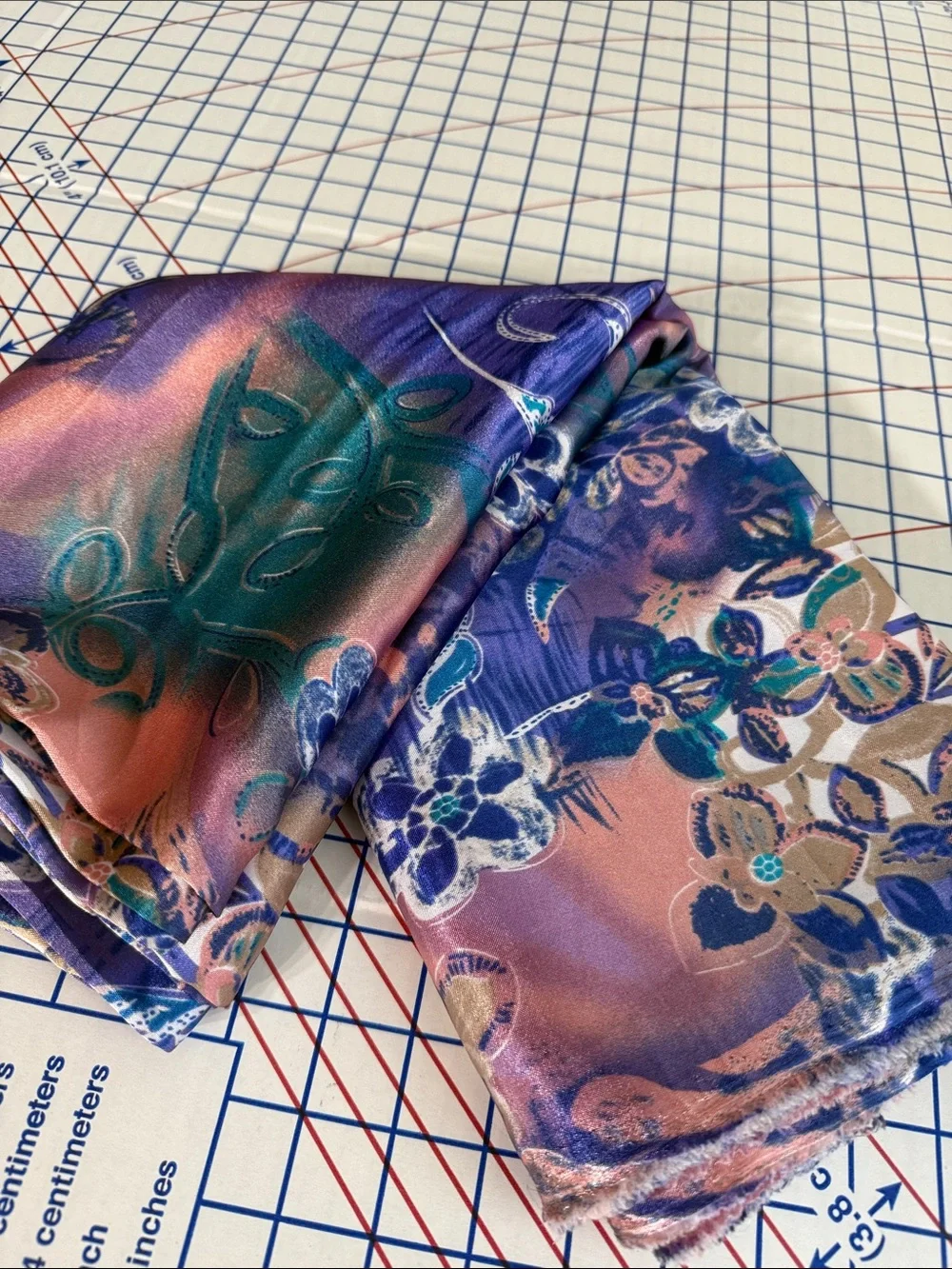 Vintage 1980s Floral Paisley Satin Fabric Shimmery Polyester 4 Yards x 48”